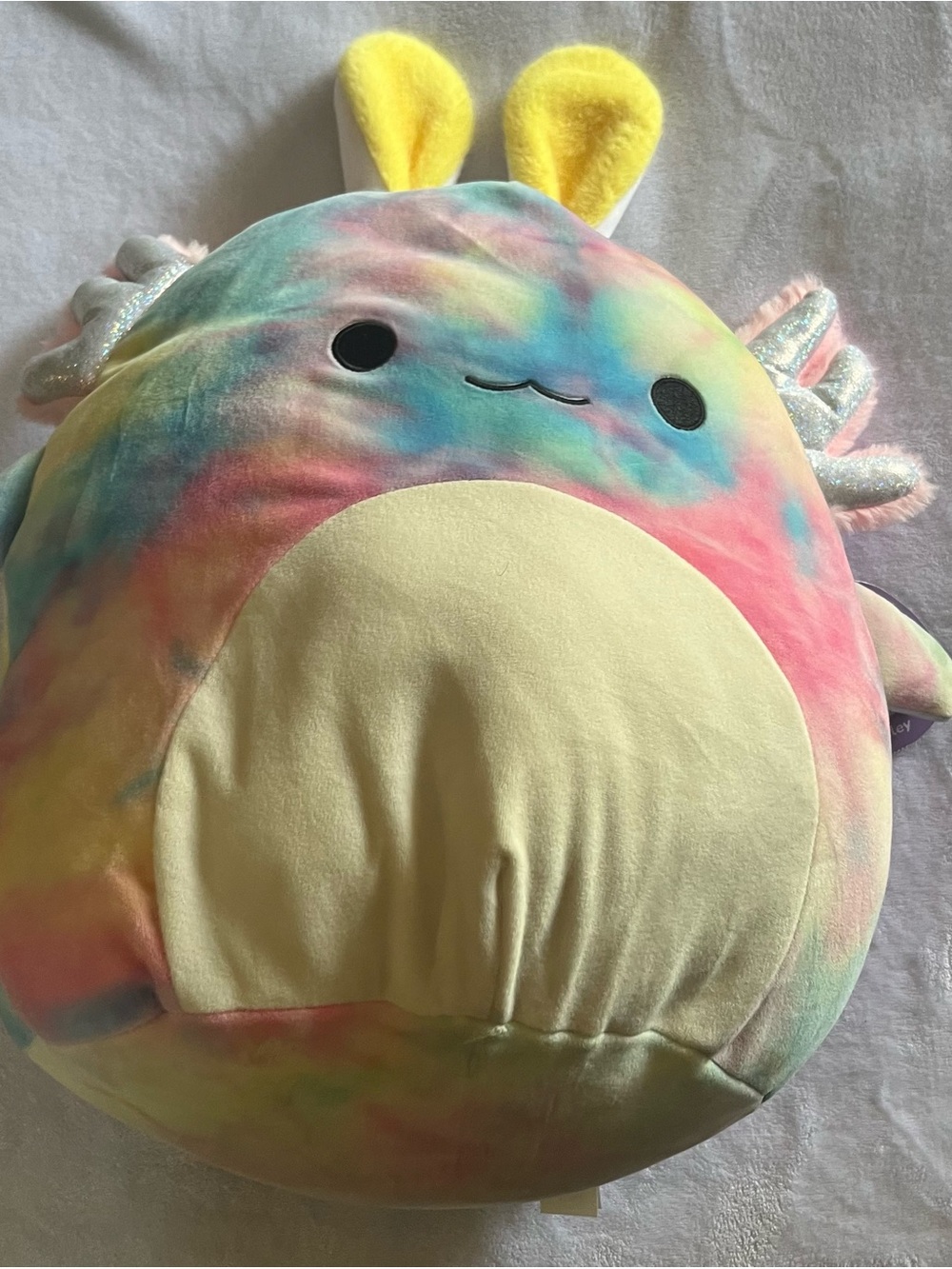 Squishmallows 12" Tinley The Tie Dye Easter Axolotl with Bunny Ears Rainbow NWT